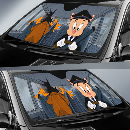 Looney Tunes Daffy Duck Porky Driving Driving Funny Car Auto Sunshades