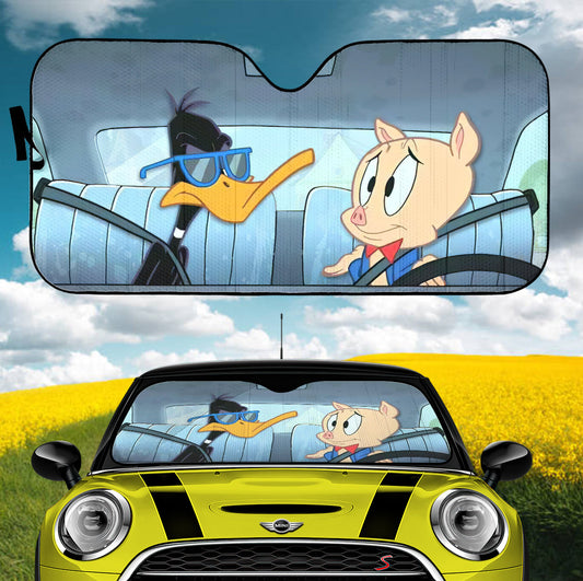 Looney Tunes Funny Daffy Duck Porky Funny Car Auto Sunshades