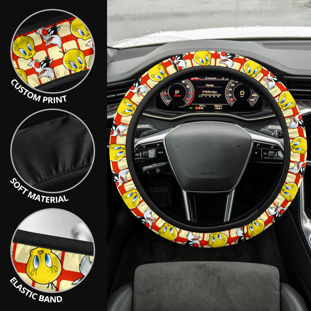 Looney Tunes Tweety Sylvester Premium Custom Car Steering Wheel Cover