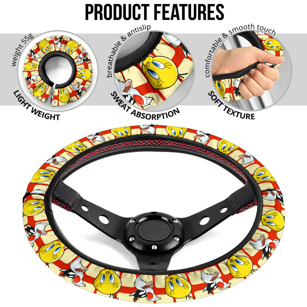 Looney Tunes Tweety Sylvester Premium Custom Car Steering Wheel Cover