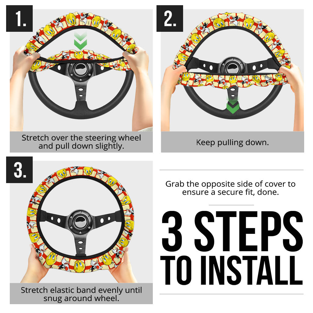Looney Tunes Tweety Sylvester Premium Custom Car Steering Wheel Cover