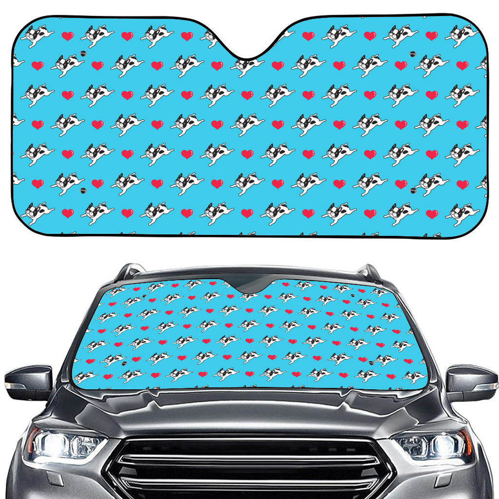 Love French Bulldog Pattern Print Car Windshield Sun Shade