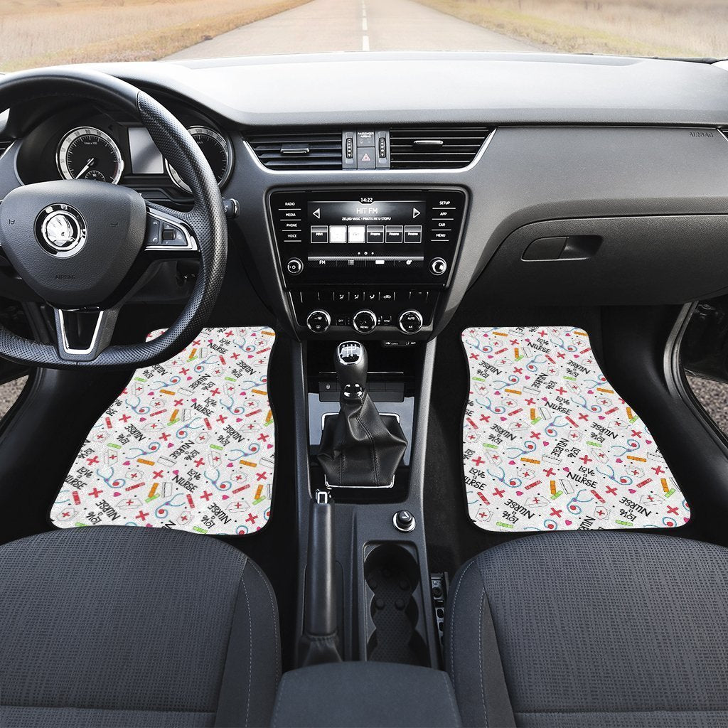Love Nurse Car Floor Mats Custom White Pattern Nurse Car Accessories
