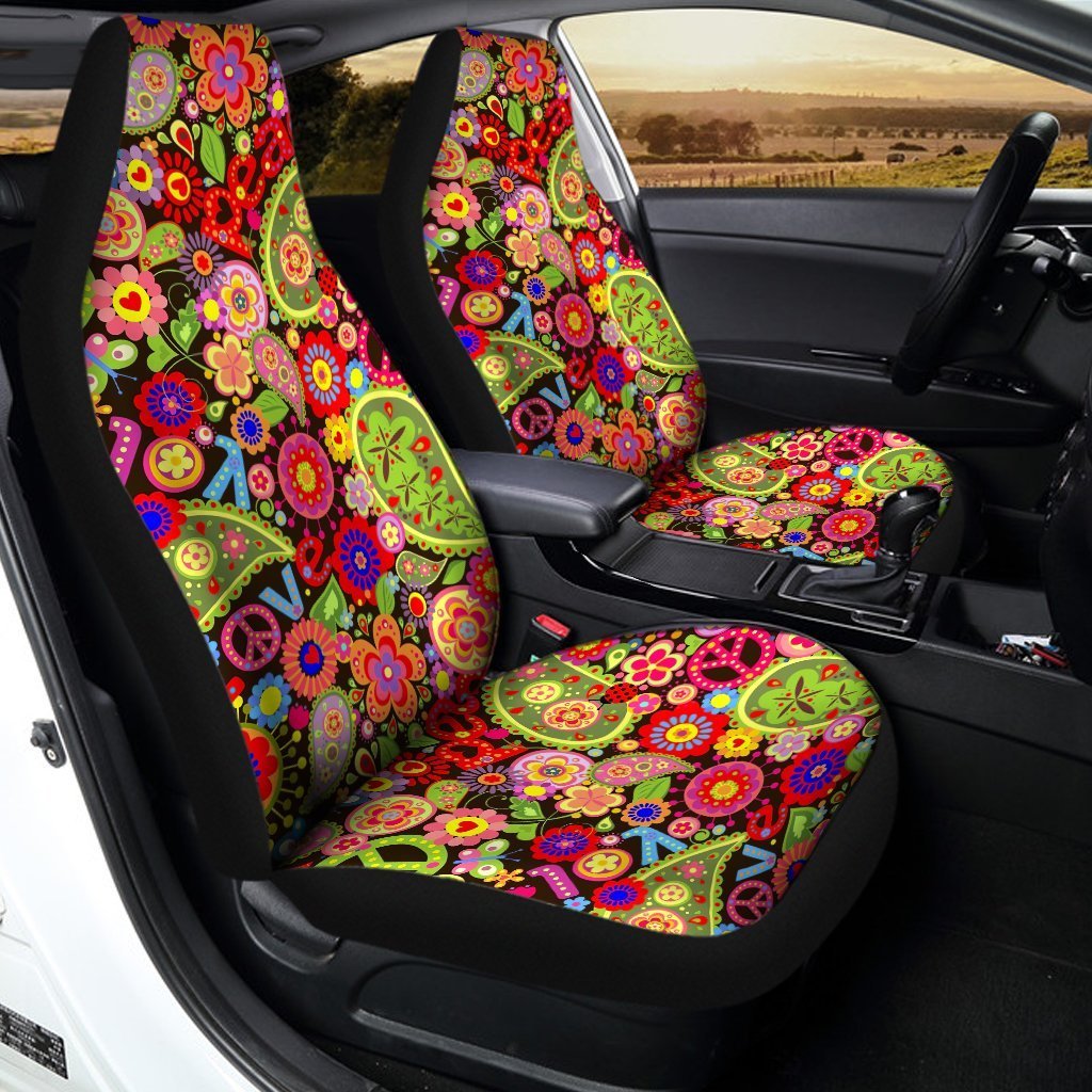 Love Peace Car Seat Covers Custom Hippie Paisley Pattern