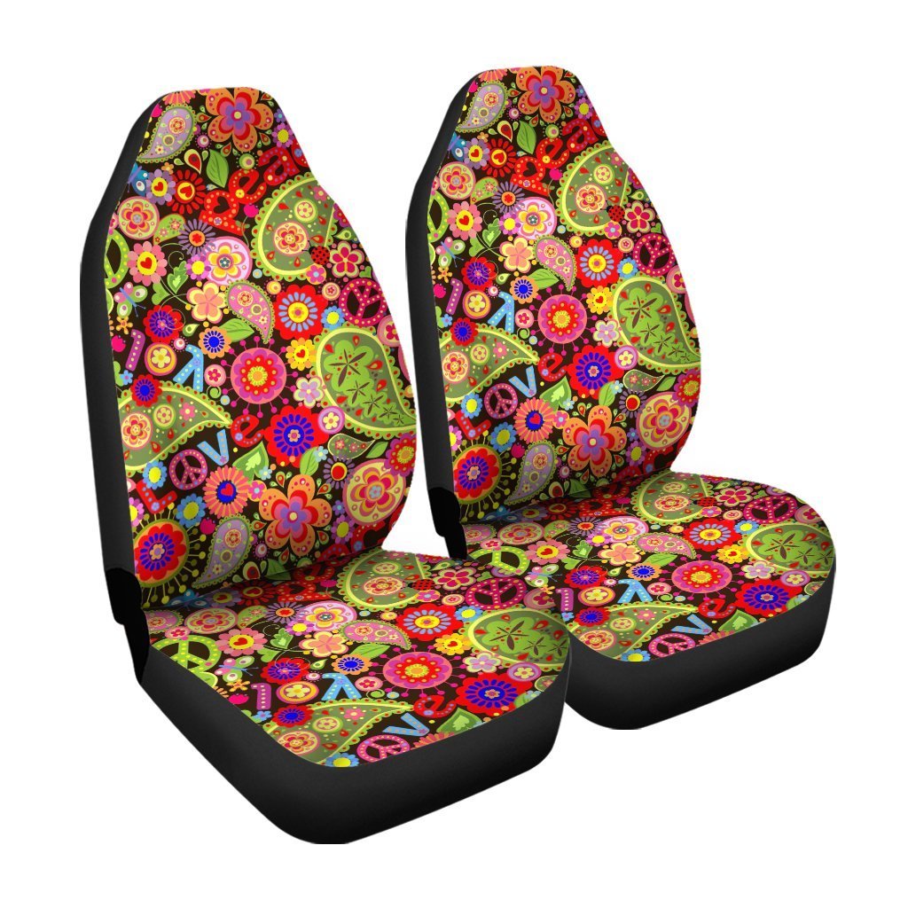 Love Peace Car Seat Covers Custom Hippie Paisley Pattern