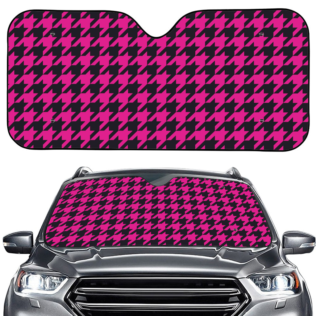 Magenta Pink And Black Houndstooth Print Car Windshield Sun Shade
