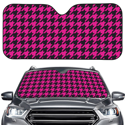 Magenta Pink And Black Houndstooth Print Car Windshield Sun Shade