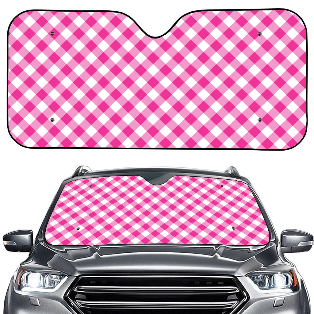 Magenta Pink And White Gingham Print Car Windshield Sun Shade