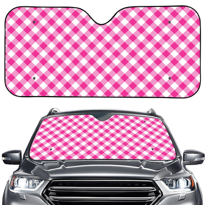 Magenta Pink And White Gingham Print Car Windshield Sun Shade