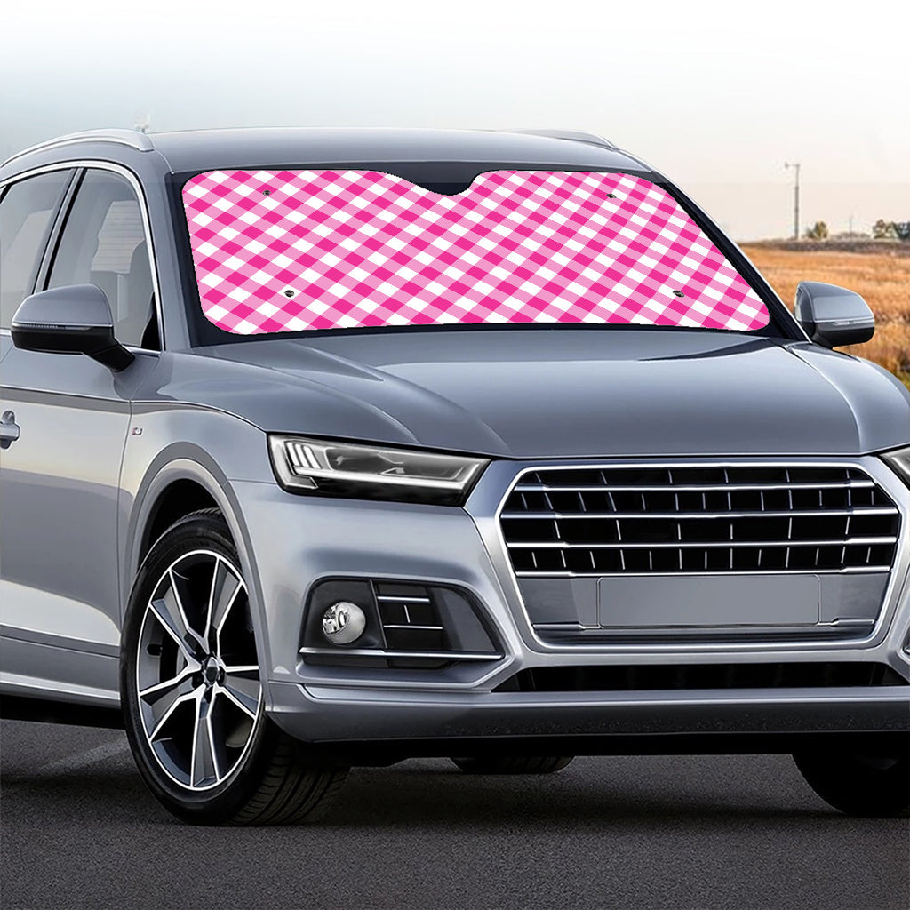 Magenta Pink And White Gingham Print Car Windshield Sun Shade
