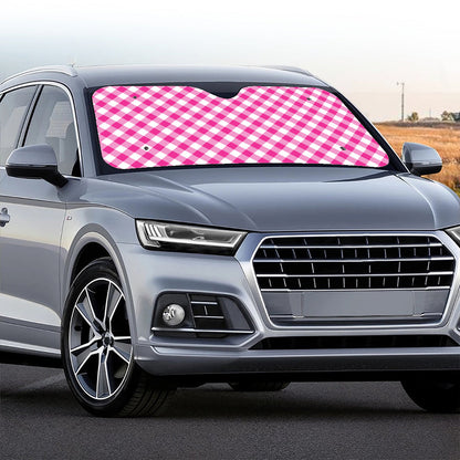 Magenta Pink And White Gingham Print Car Windshield Sun Shade