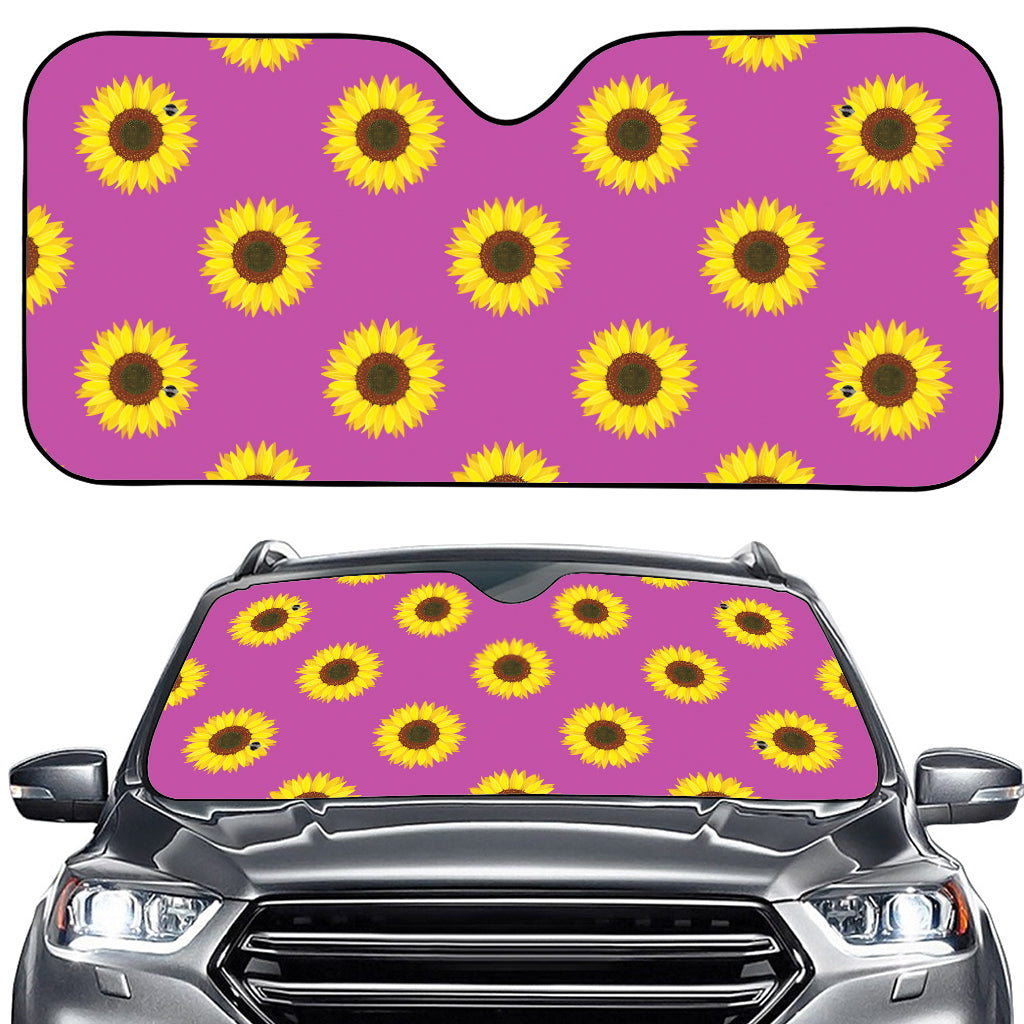 Magenta Pink Sunflower Pattern Print Car Windshield Sun Shade