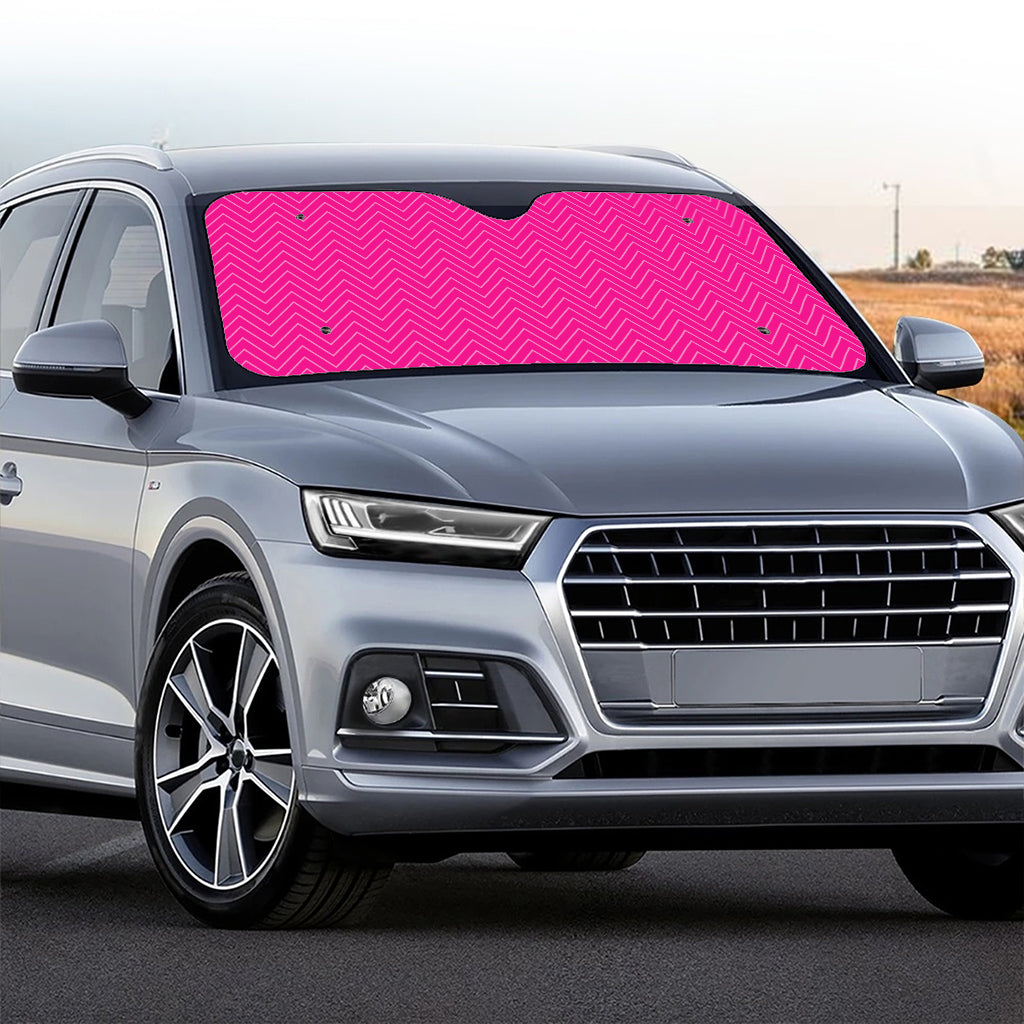 Magenta Pink Zigzag Pattern Print Car Windshield Sun Shade
