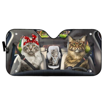 Maine Coon Cat Family Custom Car Auto Sun Shades Windshield Accessories Decor Gift