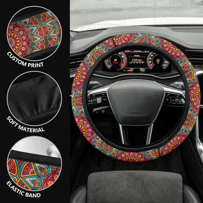 Mandala Flower Color Abstract Premium Car Steering Wheel Cover