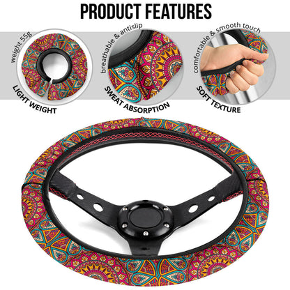 Mandala Flower Color Abstract Premium Car Steering Wheel Cover