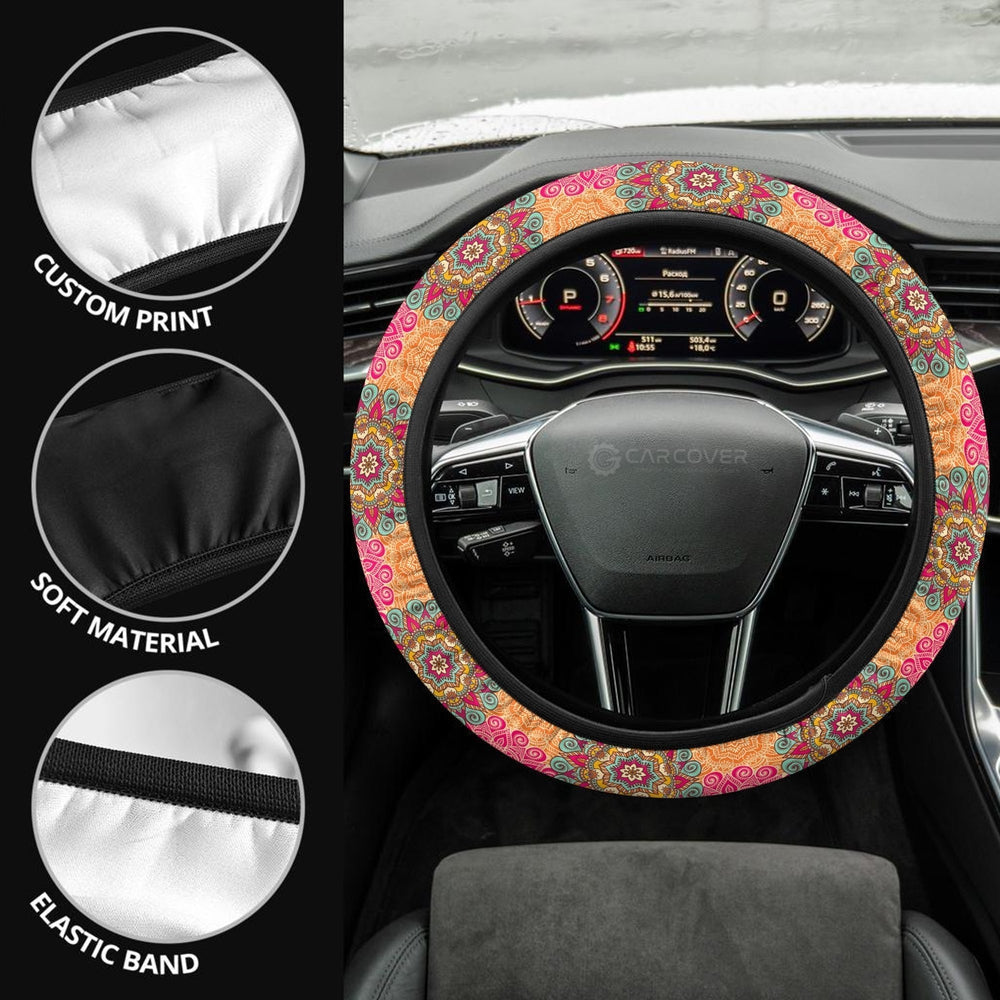 Mandala Flower Steering Wheel Covers Custom Mandala Car Accessories