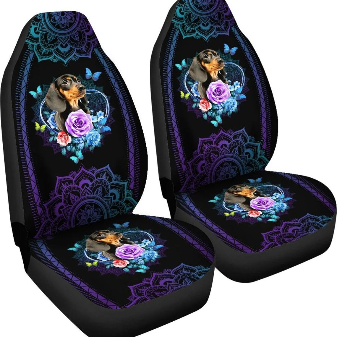 Mandala Style Dachshund Custom Car Seat Covers