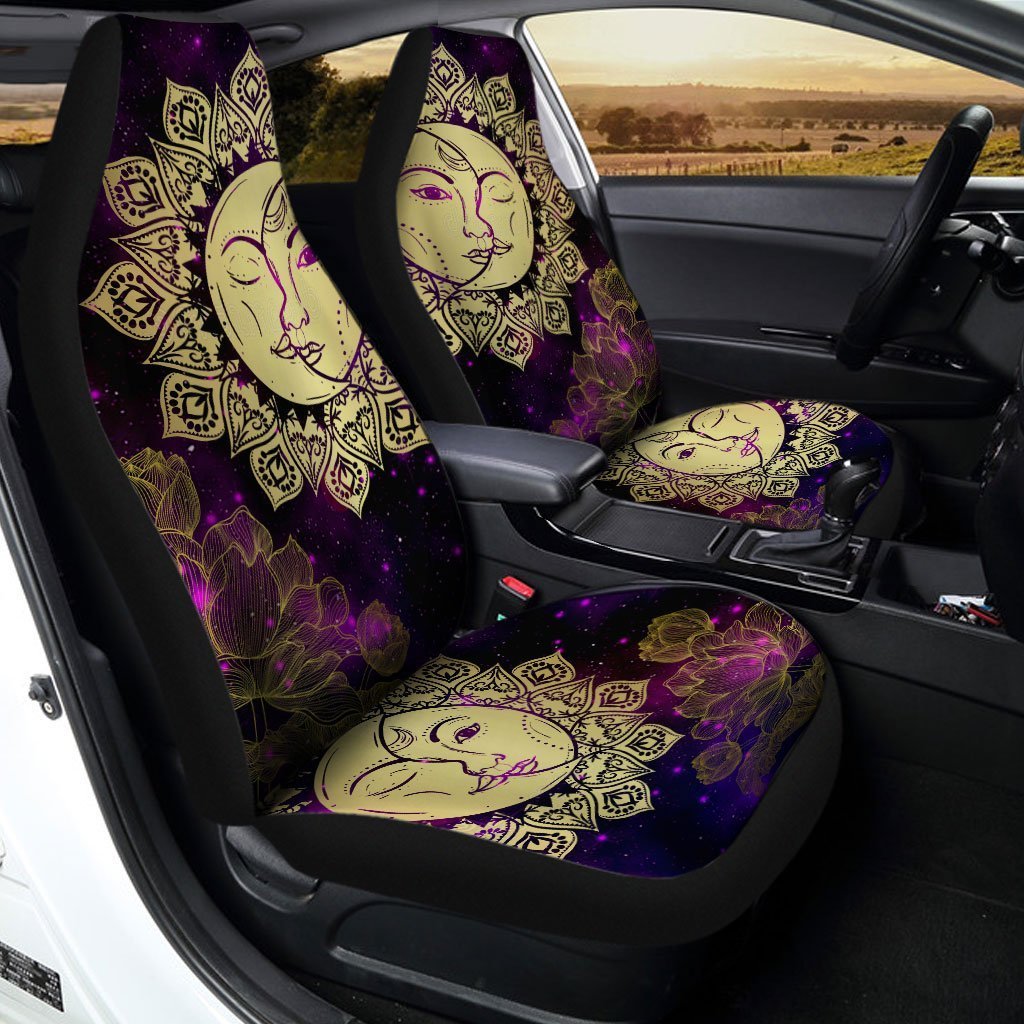 Mandala Sun and Moon Car Seat Covers Custom Lotus Mandala Car Accessories