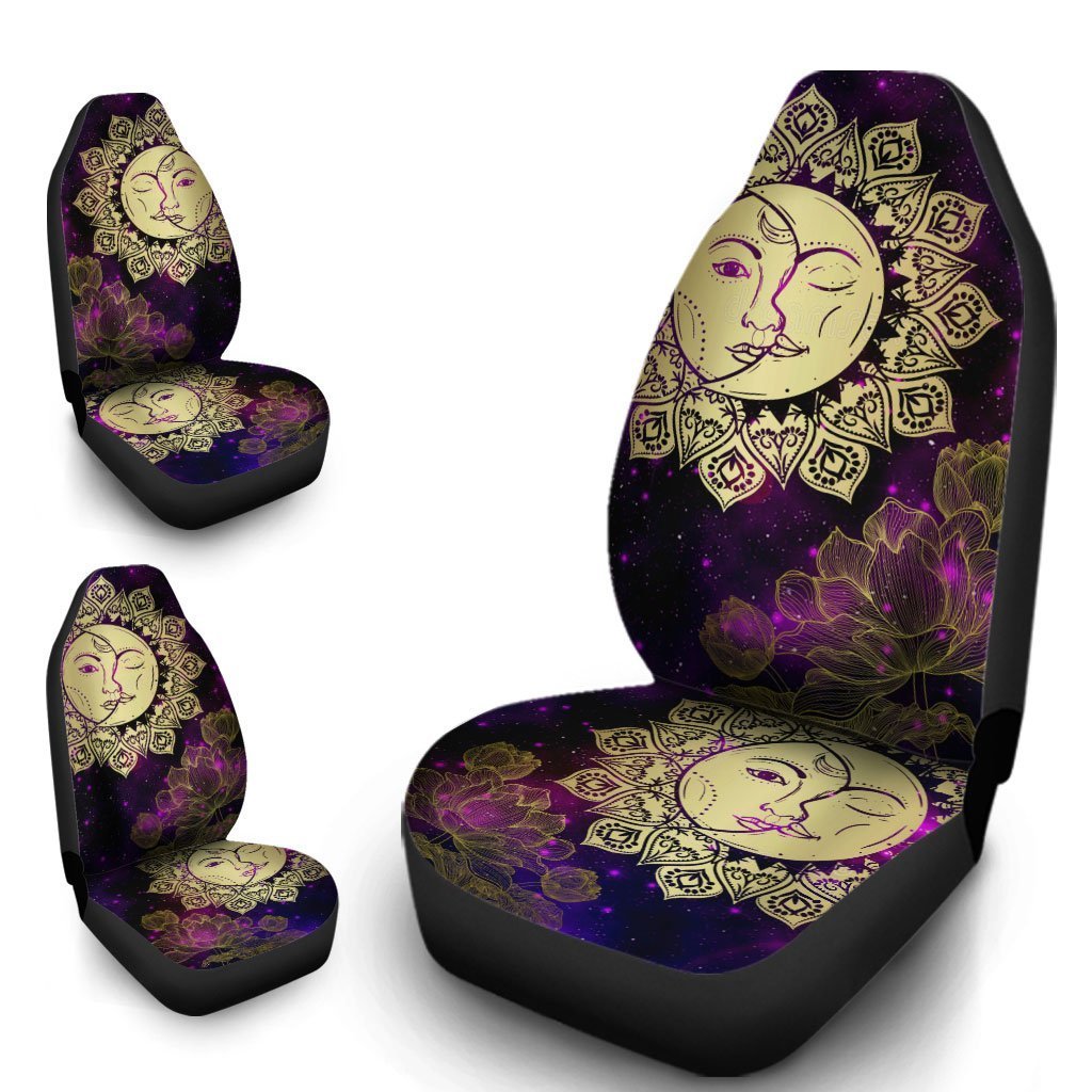 Mandala Sun and Moon Car Seat Covers Custom Lotus Mandala Car Accessories