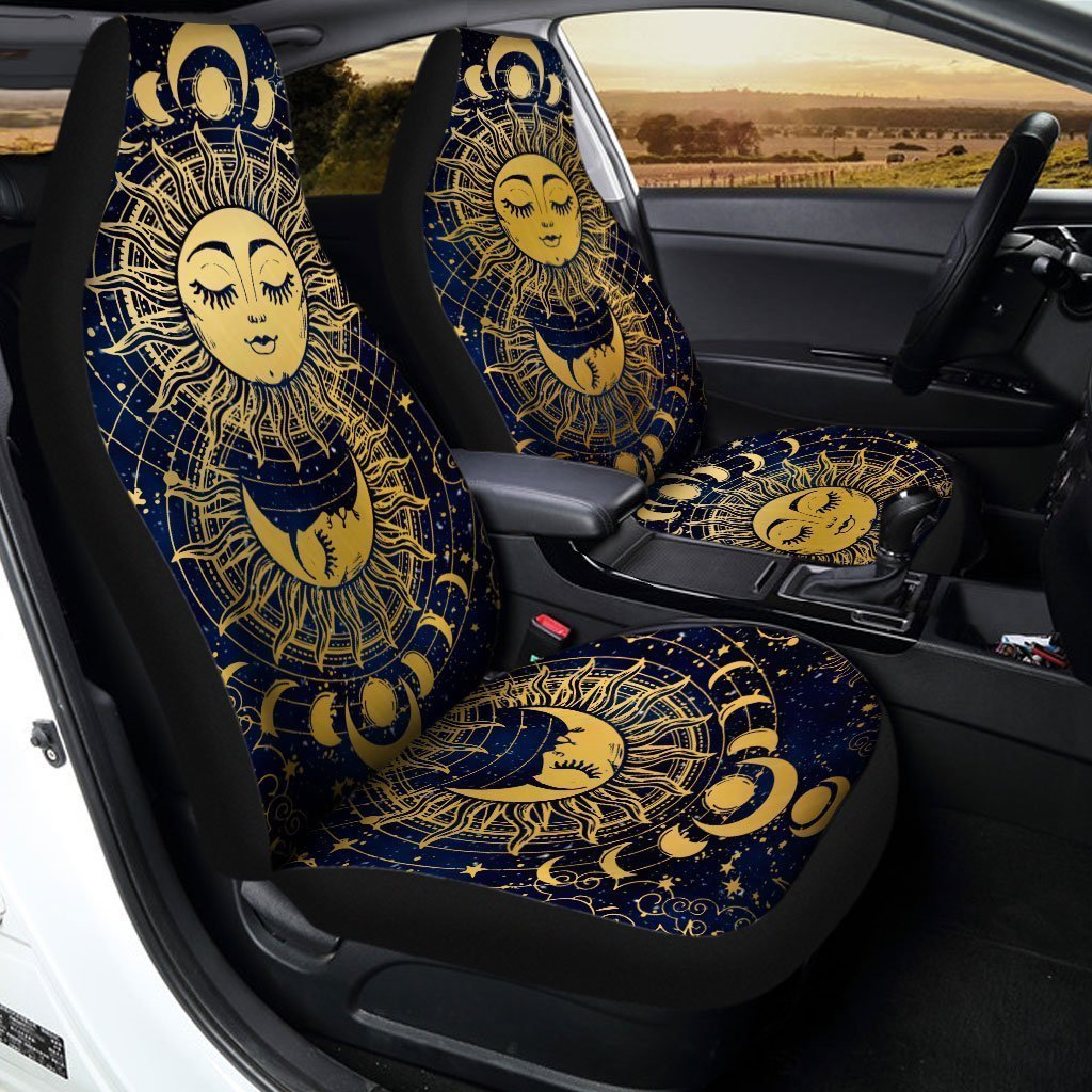 Mandala Sun and Moon Car Seat Covers Custom Night Sky Celestial Car Accessories