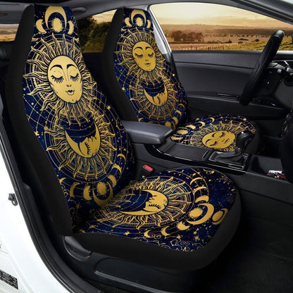 Mandala Sun and Moon Car Seat Covers Custom Night Sky Celestial Car Accessories
