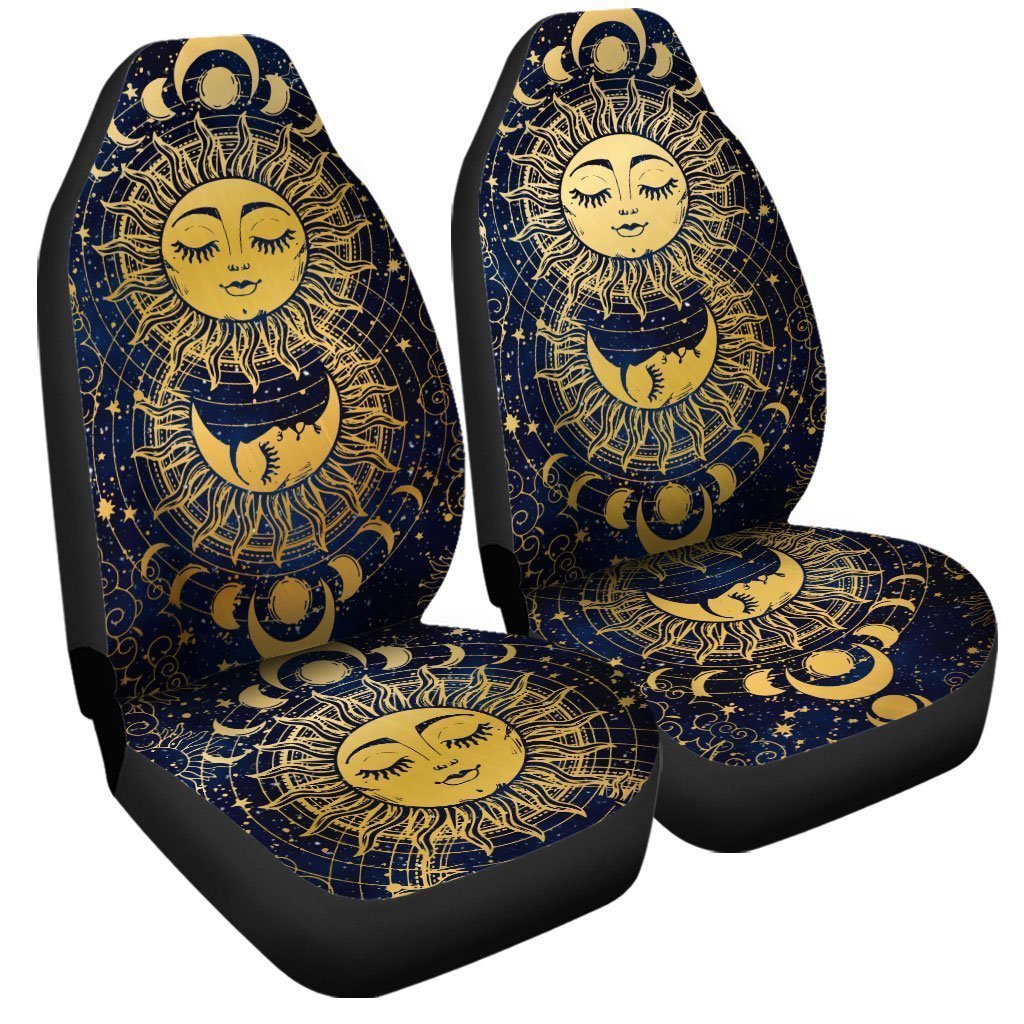 Mandala Sun and Moon Car Seat Covers Custom Night Sky Celestial Car Accessories
