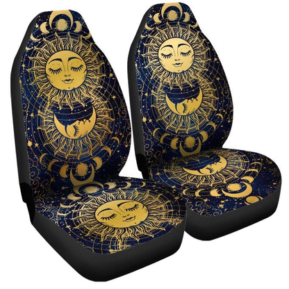 Mandala Sun and Moon Car Seat Covers Custom Night Sky Celestial Car Accessories