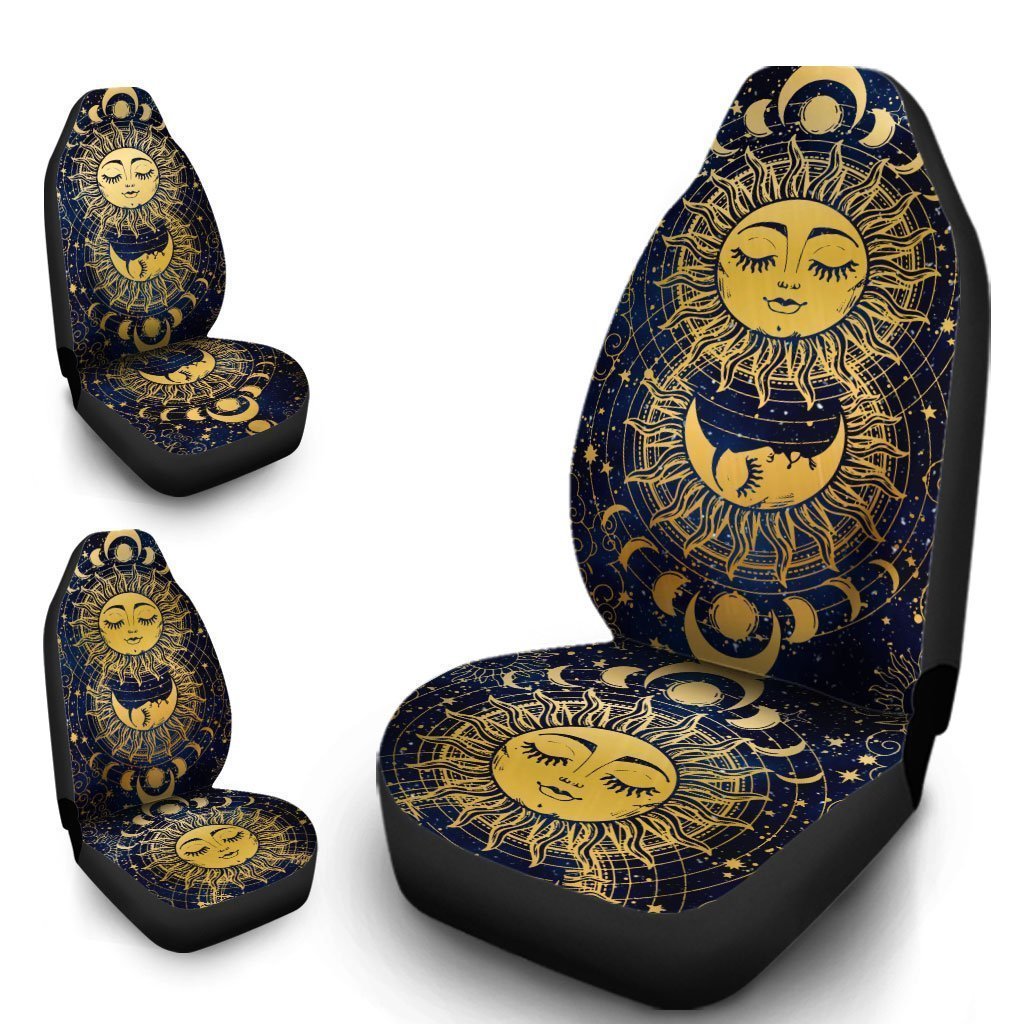 Mandala Sun and Moon Car Seat Covers Custom Night Sky Celestial Car Accessories