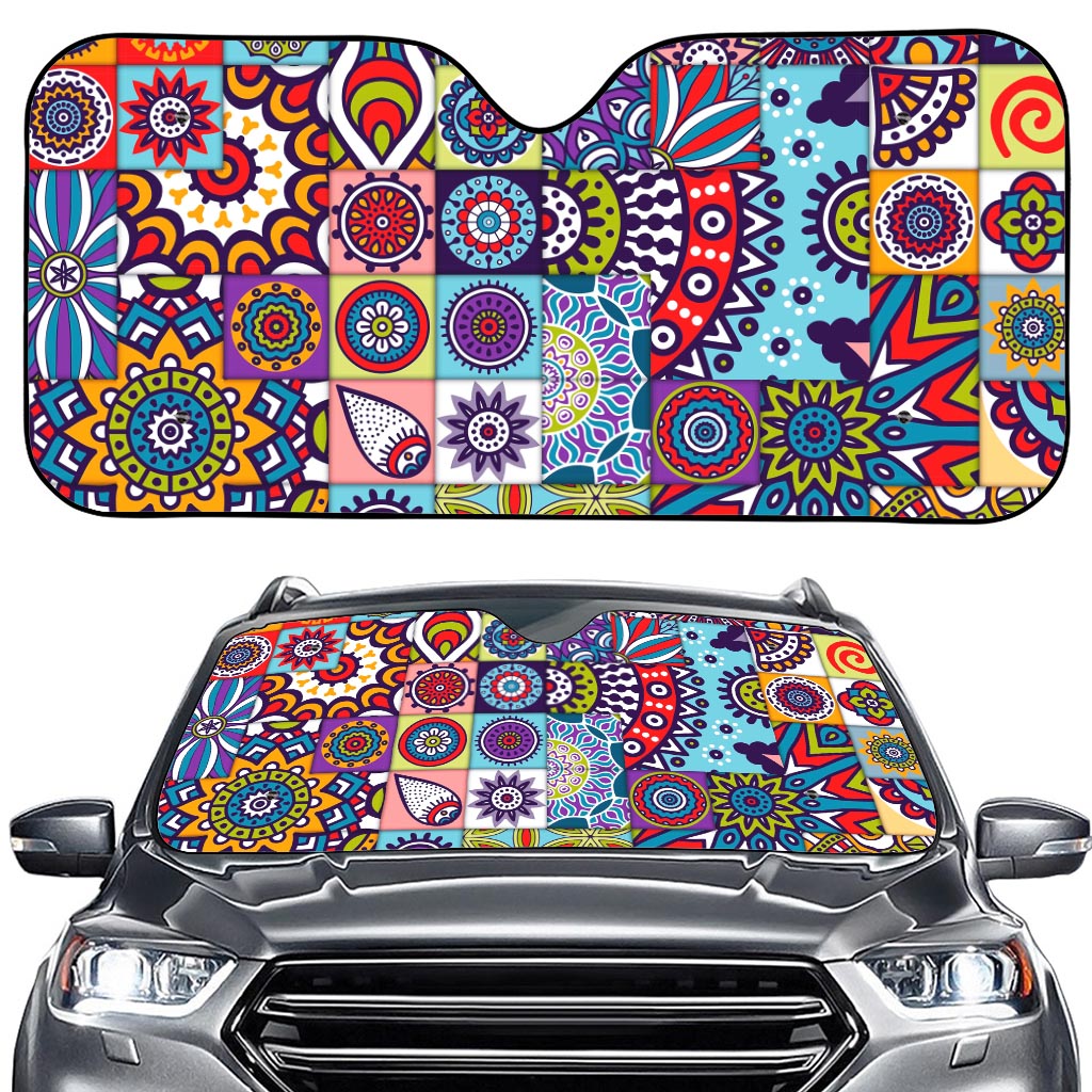 Mandala Tile Bohemian Pattern Print Car Windshield Sun Shade