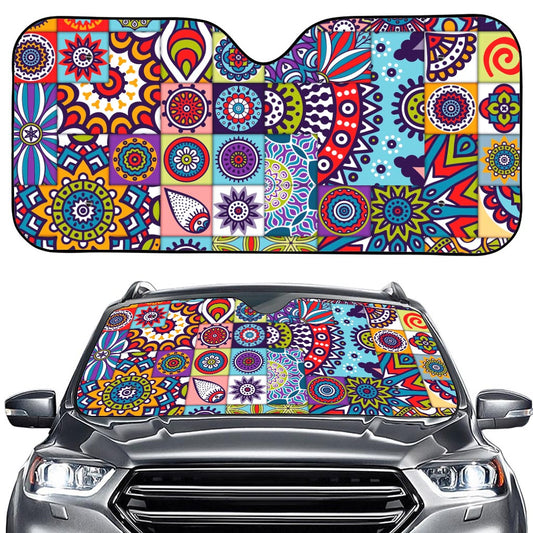 Mandala Tile Bohemian Pattern Print Car Windshield Sun Shade