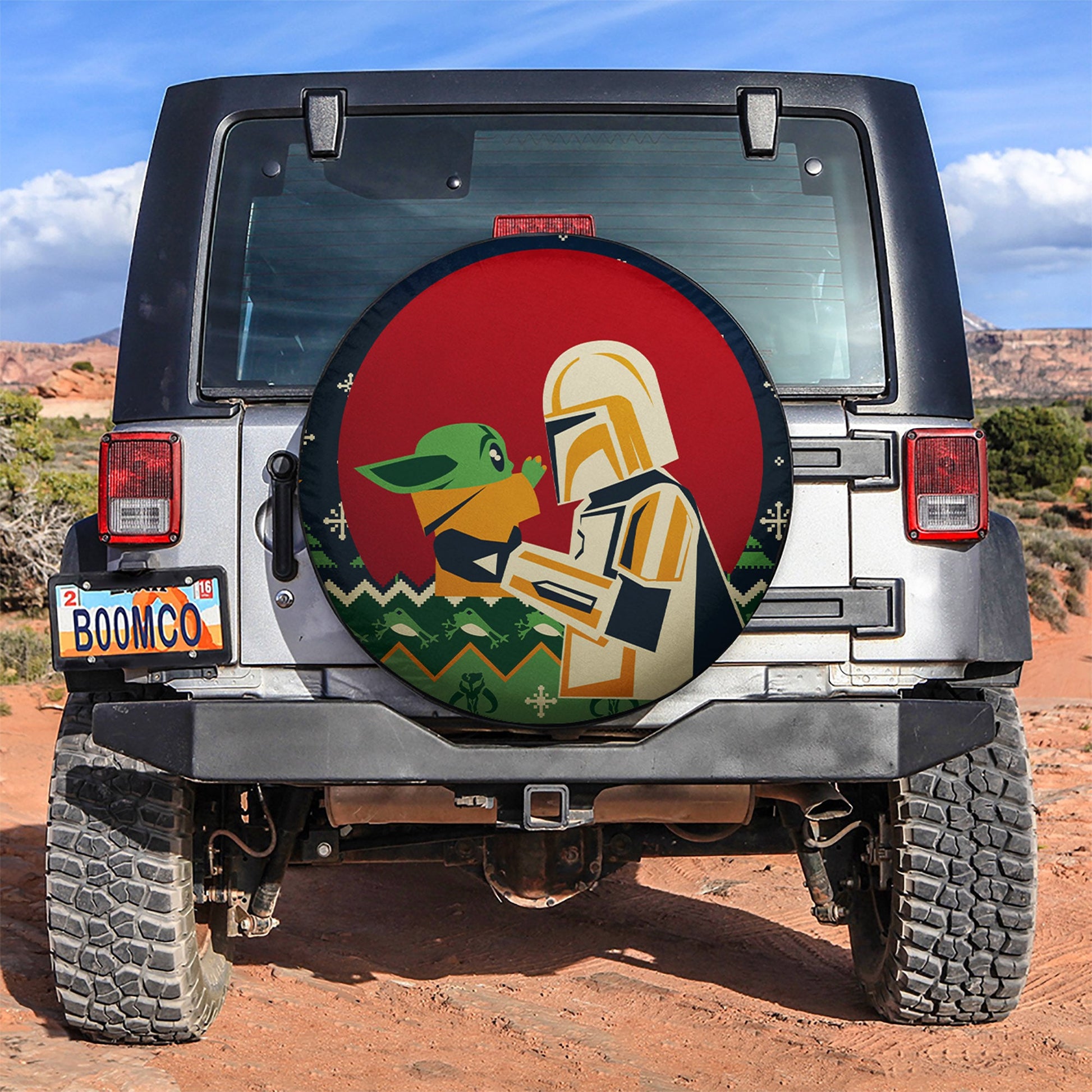 Mandalorian Holding Baby Yoda Car Spare Tire Cover