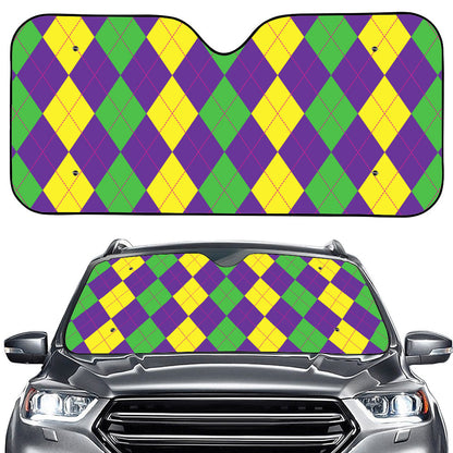 Mardi Gras Argyle Pattern Print Car Windshield Sun Shade