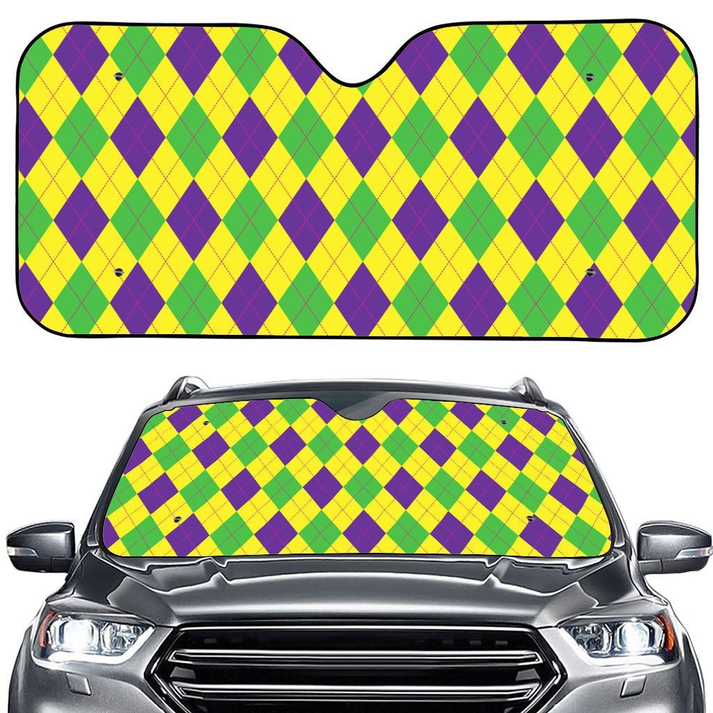 Mardi Gras Fat Tuesday Argyle Print Car Windshield Sun Shade