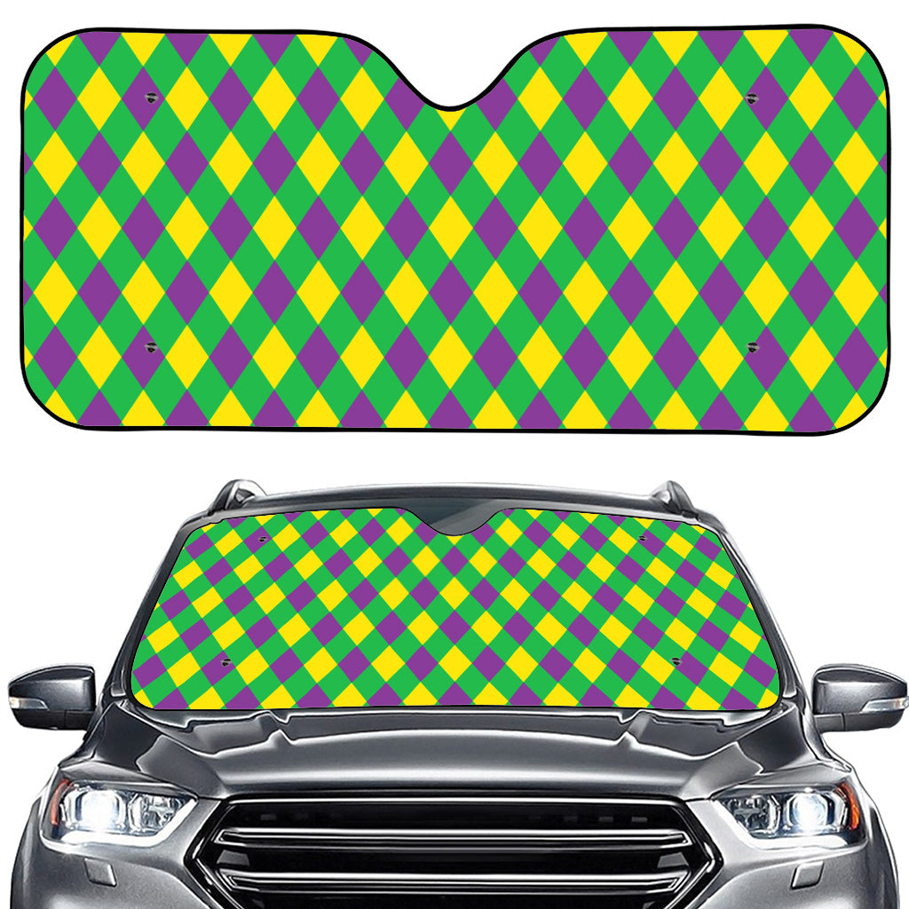 Mardi Gras Plaid Pattern Print Car Windshield Sun Shade