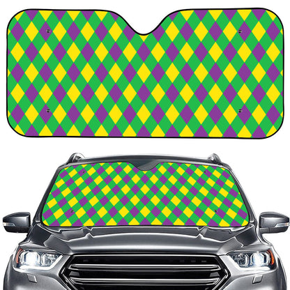 Mardi Gras Plaid Pattern Print Car Windshield Sun Shade