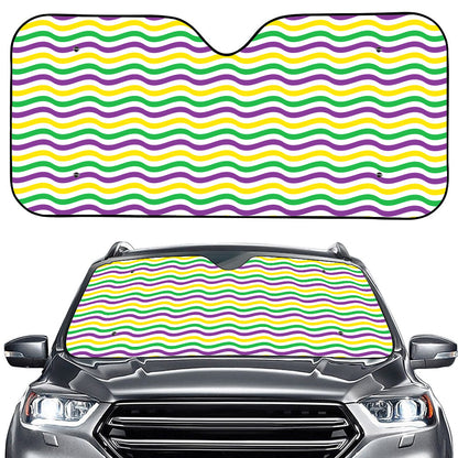 Mardi Gras Wave Pattern Print Car Windshield Sun Shade