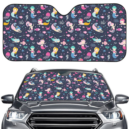 Mermaid Cartoon Pattern Print Car Windshield Sun Shade