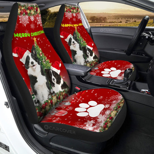 Merry Christmas Border Collies Car Seat Covers Custom Animal Car Accessories For Dog Lovers