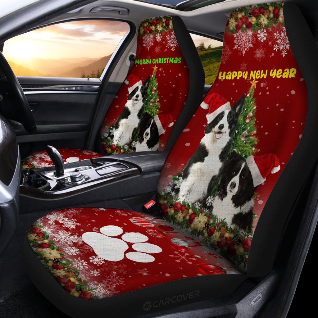 Merry Christmas Border Collies Car Seat Covers Custom Animal Car Accessories For Dog Lovers