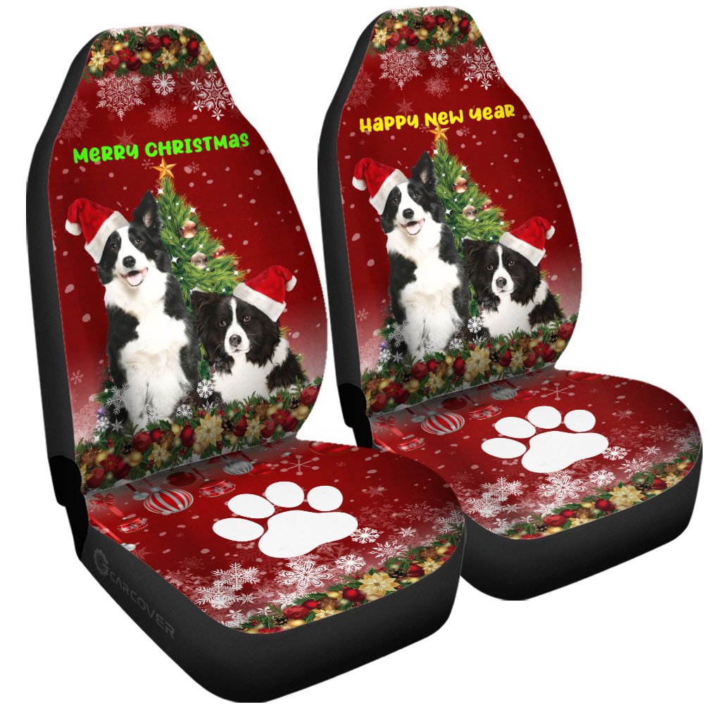 Merry Christmas Border Collies Car Seat Covers Custom Animal Car Accessories For Dog Lovers