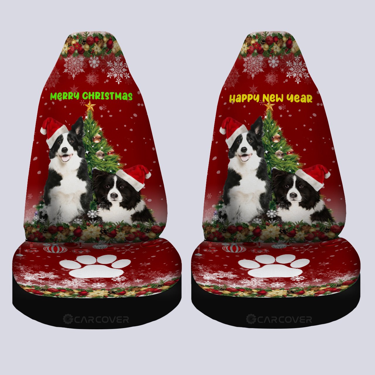 Merry Christmas Border Collies Car Seat Covers Custom Animal Car Accessories For Dog Lovers