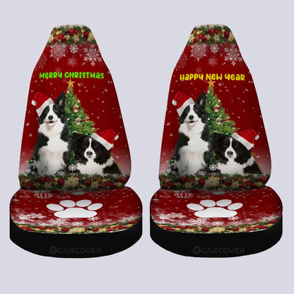 Merry Christmas Border Collies Car Seat Covers Custom Animal Car Accessories For Dog Lovers