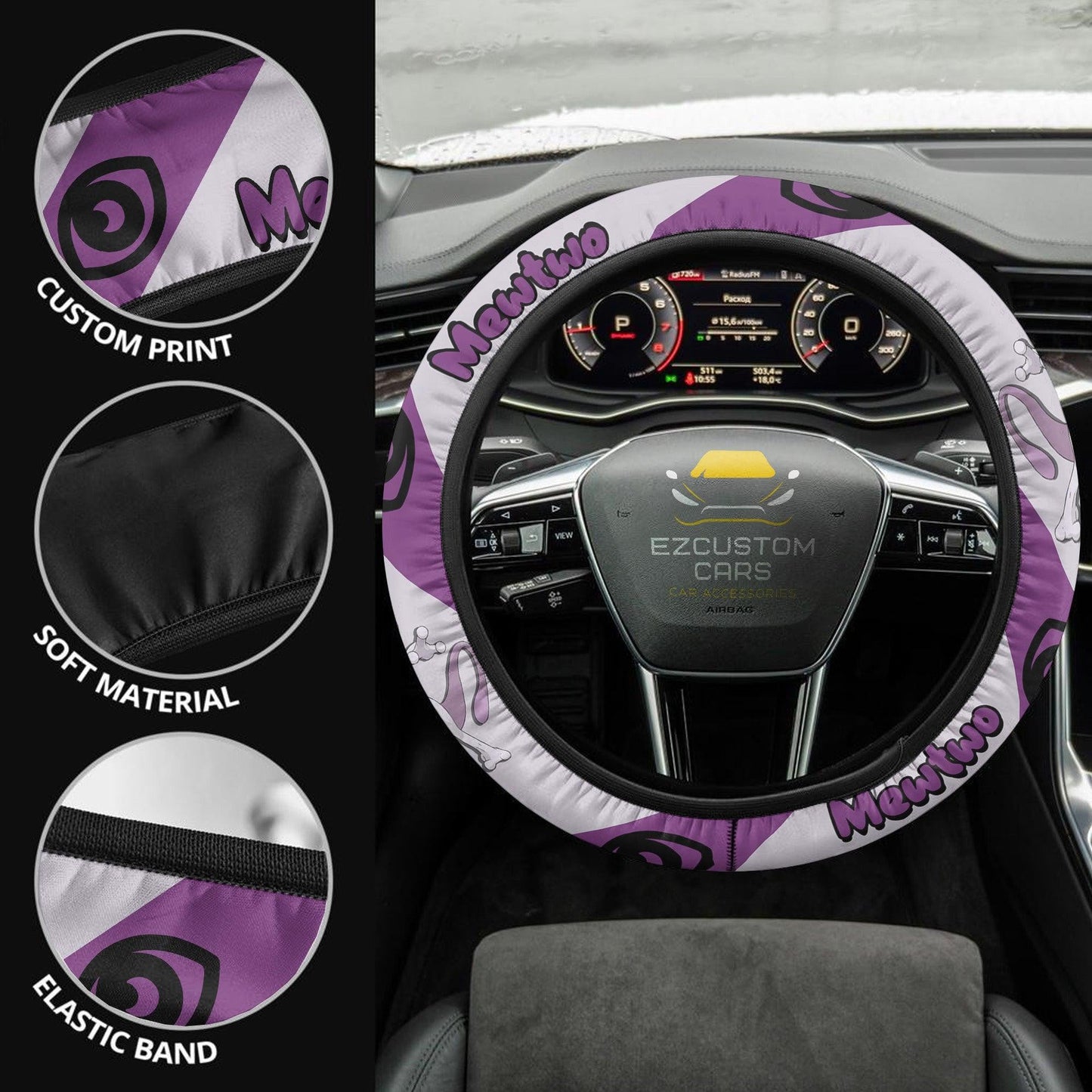 Mewtwo Pokemon Anime Steering Wheel Cover