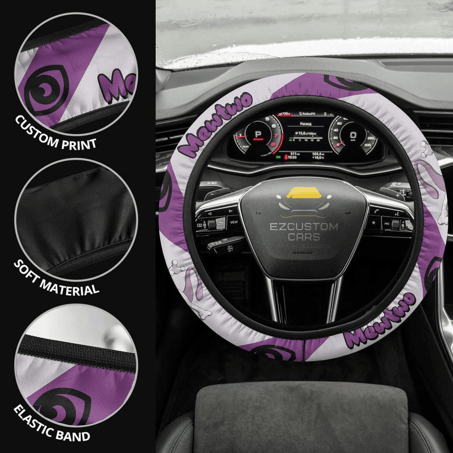 Mewtwo Pokemon Anime Steering Wheel Cover