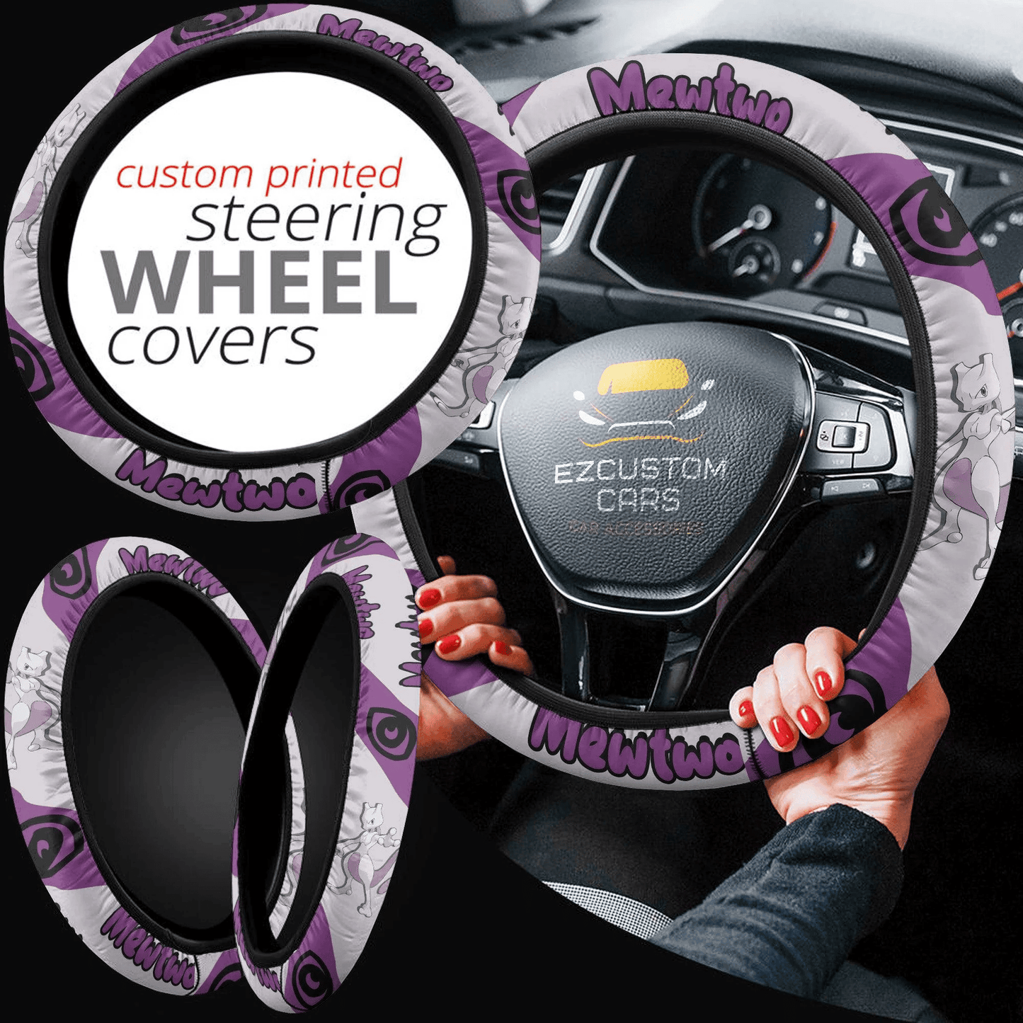Mewtwo Pokemon Anime Steering Wheel Cover