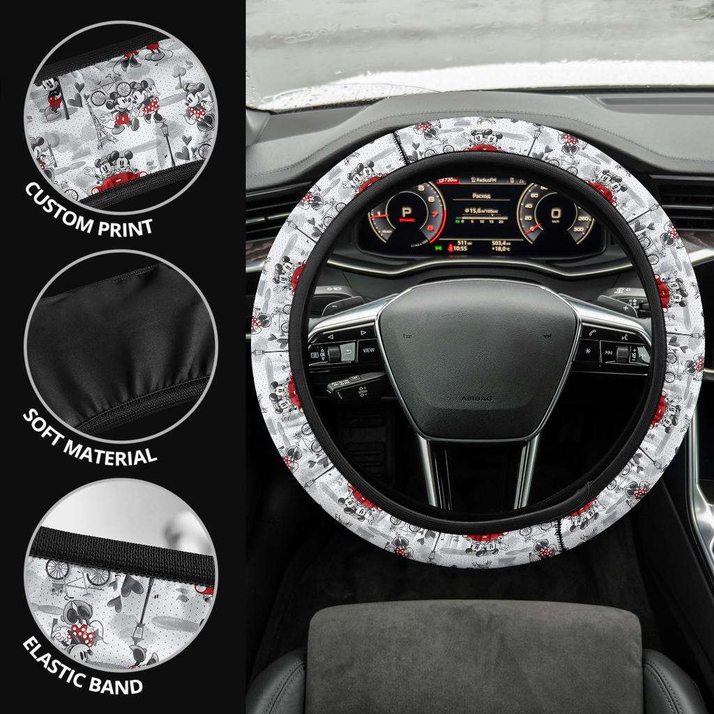 Mice Love Paris Romantic Premium Car Steering Wheel Cover
