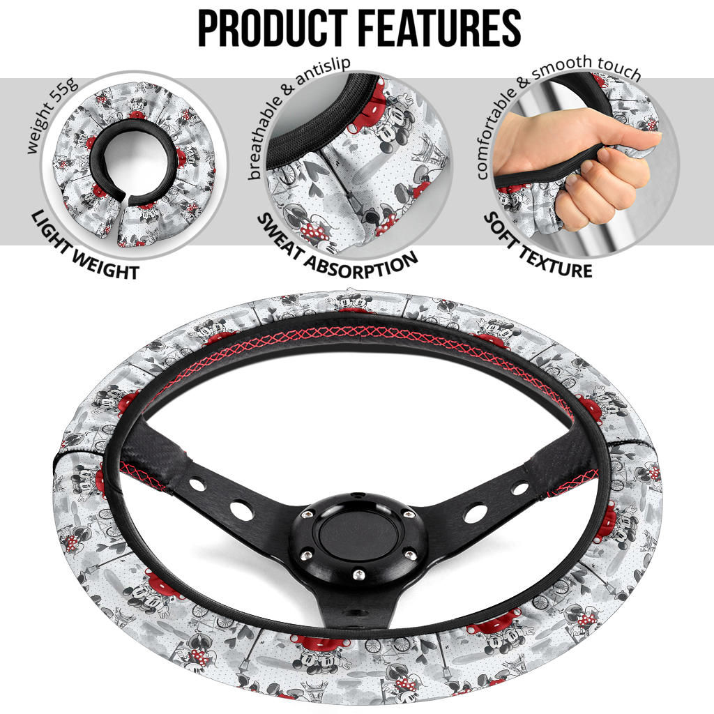 Mice Love Paris Romantic Premium Car Steering Wheel Cover