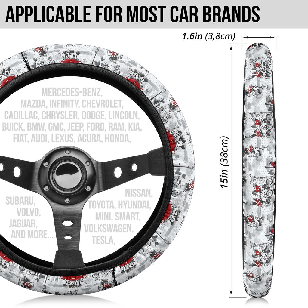 Mice Love Paris Romantic Premium Car Steering Wheel Cover