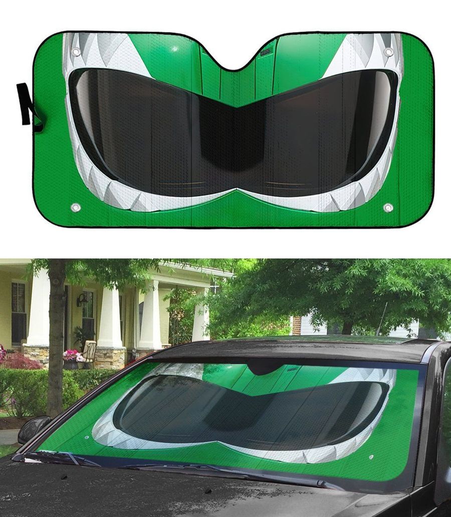 Mighty Morphin Green Power Ranger Helmet Custom Car Auto Sunshade Windshield Accessories Decor Gift